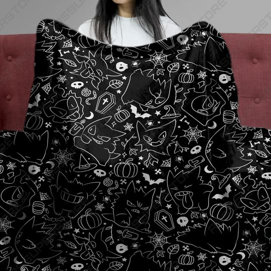 Gengar Fleece Blanket Soft Cozy Throw Blanket Halloween Ghost Style Family Baby Blanket Funny Christmas Blanket Cute Home Decor Gengar Gift