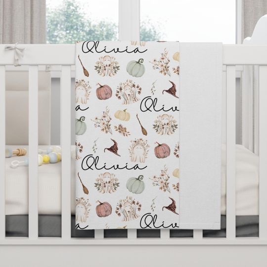 Discover Personalized Halloween Baby Blanket: Rustic Witchy Nursery Fleece