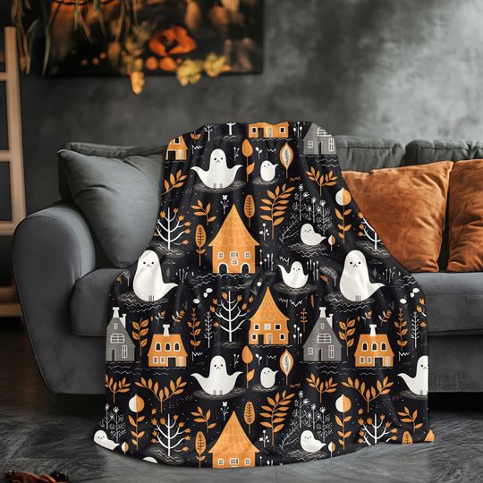 Discover Cute Spooky Ghost Print on Soft Plush Accent Blanket for Decor Halloween Design on Plush Accent Throw for Home Decoration Spooky Blanket