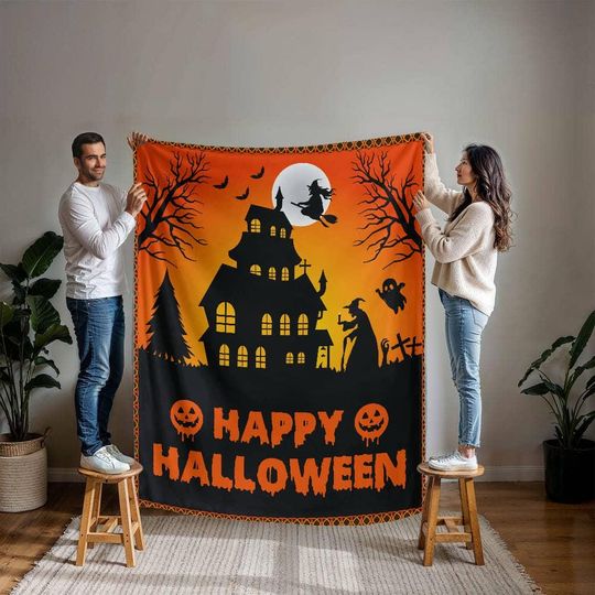 Custom Personalized Fleece Blanket, Premium Sherpa Blanket, Halloween Blanket, Name Blanket, Cozy Throw, Custom Photo Blanket