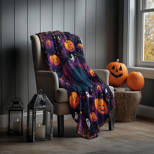 Discover Personalized Creepy Pumpkin Fleece Blanket: Spooky Halloween Throw