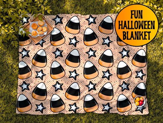 Candy Corn Halloween Blanket Fall Throw Blanket Halloween Couch Blanket Spooky Season Blanket Cozy Fall Decor Sherpa or Velveteen Blanket