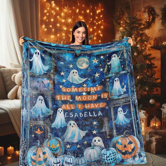 Discover Custom Name Halloween Ghost Blanket,  Halloween Gift for Kids, Halloween Home Decor, Ghost Pumpkin Blanket, Spooky Season Ghost Blanket