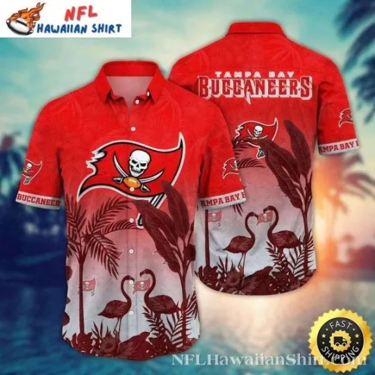 Tampa Bay Football Sunset Flamingos Tropical Hawaiian Shirt, Gift for Fan