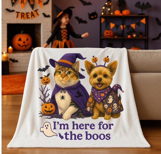 Discover Custom Pet Portrait Halloween Blanket: Spooky Season Flannel Throw