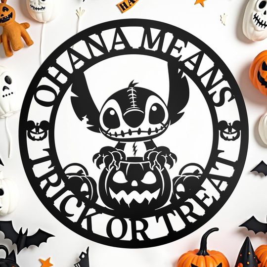 Discover Ohana Halloween Metal Sign Disney Inspired Porch Decor Spooky Wall Art Trick or Treat Door Sign Fall Outdoor Decor Housewarming Gifts
