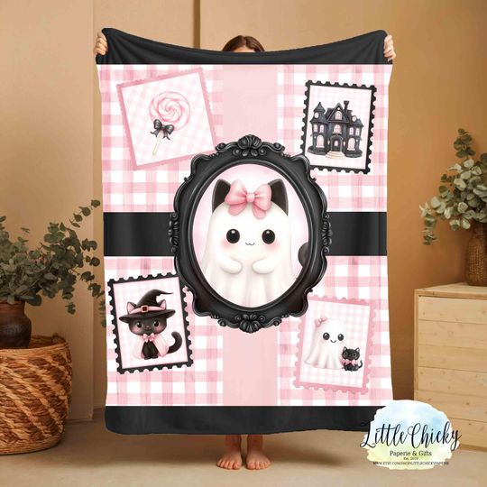 Cute Pink Ghost Halloween Blanket, Custom Blanket, Soft Minky Baby Blanket, 50"x60" Blanket, Halloween Blanket, Kids Blanket