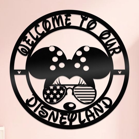 Discover Patriotic Minnie Welcome Sign, USA Themed Disney Wall Sign, Metal Family Sign for Porch, Kids Room Welcome Sign, Disneyland Vacation Gifts