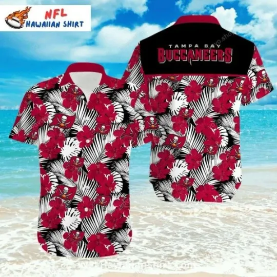Discover Tampa Bay Football Hawaiian Shirt Black White And Red Floral, Gift for Fan