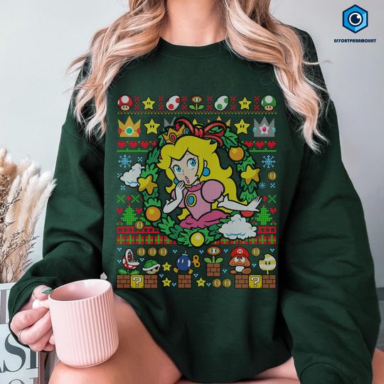 Princess Peach Super Mario Christmas Shirt, Super Mario Bros Characters Shirt, Princess Peach Shirt, Princess Peach Christmas Sweatshirt