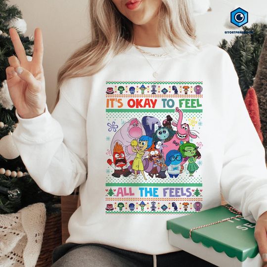 Inside Out It's Okay To Feel All The Feels Christmas Shirt, Inside Out Christmas Shirt, Inside Out 2 Shirt, Pixar Inside Out Movie