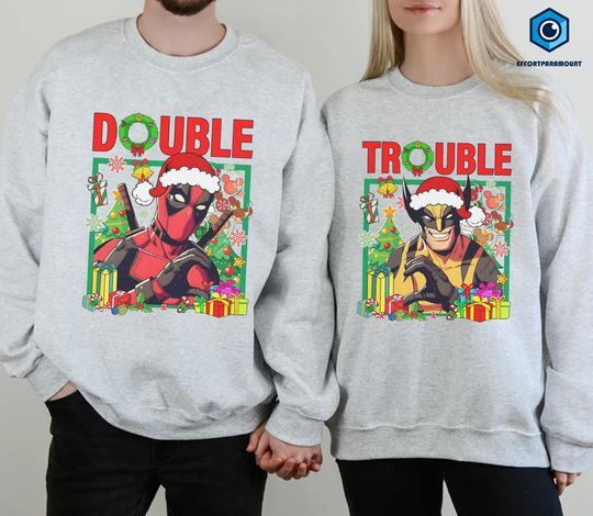 Double Trouble Wolverine and Deadpool Christmas Shirt, Family Christmas Matching Shirt, Superhero Christmas Shirt, Christmas Party Shirt