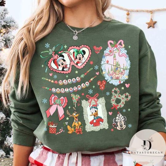 Coquette Mickey & friends Christmas shirt, Magic Kingdom Christmas lights Holiday sweatshirt, Mickey's Very Merry Christmas shirt Merry Xmas