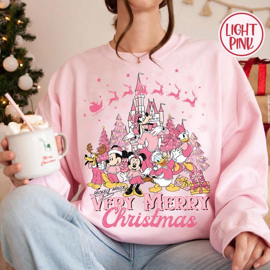 Discover Vintage Mickey's Very Merry Christmas Party 2025 Sweatshirts, Disney Mickey and Friends Christmas Sweatshirt, Disney Christmas Pink Tree Tee