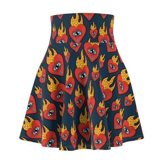 Fire Heart Skater Skirt - Retro Festival Outfit