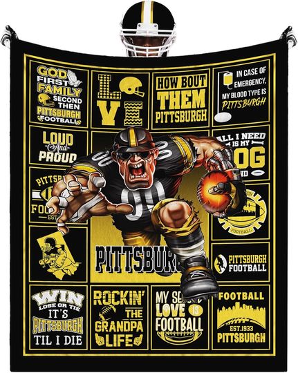 Discover Pittsburgh Football Team Steeler Fleece Blanket, Bed Bedroom Blanket Decor, Gifts for Men Women Fans Lovers