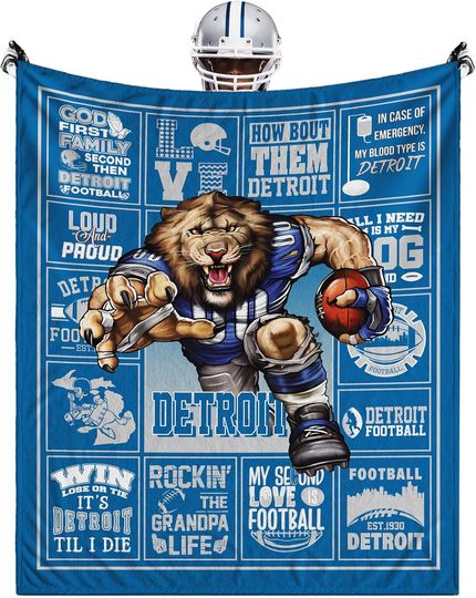 Discover Detroit Football Team Lions Fleece Blanket, Bed Bedroom Blanket Decor, Gifts for Men Women Fans Lovers