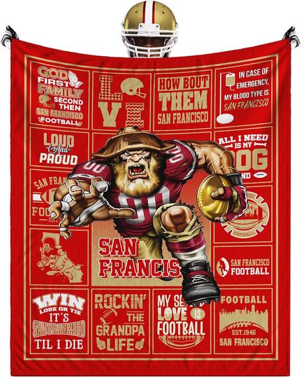 Discover San Francisco Football Team 49ers Fleece Blanket, Bed Bedroom Blanket Decor, Gifts for Men Women Fans Lovers