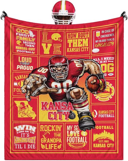 Discover Kansas City Football Team Chiefs Fleece Blanket, Bed Bedroom Blanket Decor, Gifts for Men Women Fans Lovers