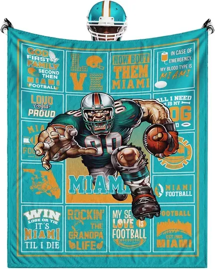 Discover Miami Football Team Dolphins Fleece Blanket, Bed Bedroom Blanket Decor, Gifts for Men Women Fans Lovers