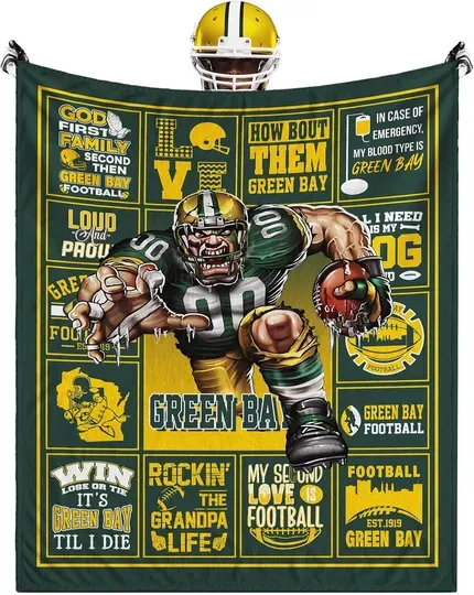 Discover Green Bay Football Team Packers Fleece Blanket, Bed Bedroom Blanket Decor, Gifts for Men Women Fans Lovers