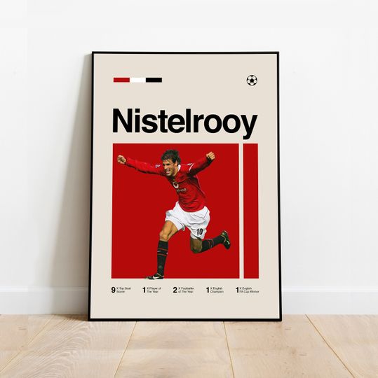 Discover Ruud van Nistelrooy Poster - Minimalist Mid century Modern Football Wall Art Print for Fans! DIGITAL DOWNLOAD
