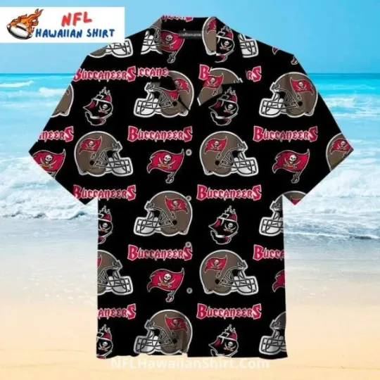 Discover Tampa Bay Football Black Helmet And Logo Pattern Hawaiian Shirt, Gift for Fan