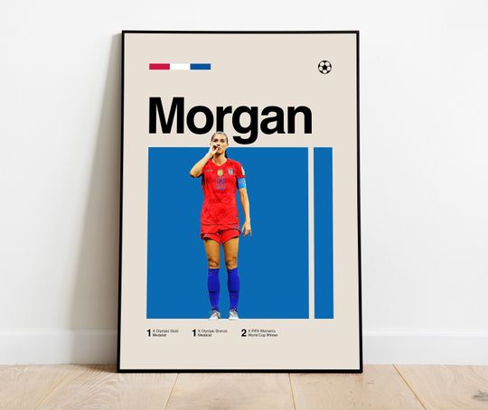 Alex Morgan Poster - Minimalist Mid century Modern Women's Football Wall Art Print