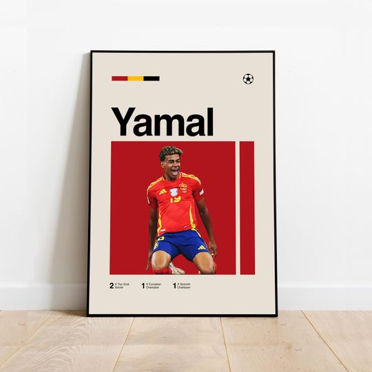 Discover Lamine Yamal Poster - Minimalist Mid century Modern Football Wall Art Print for Fans! DIGITAL DOWNLOAD