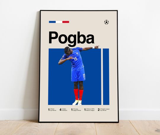 Paul Pogba Poster - Minimalist Mid century Modern Football Wall Art Print