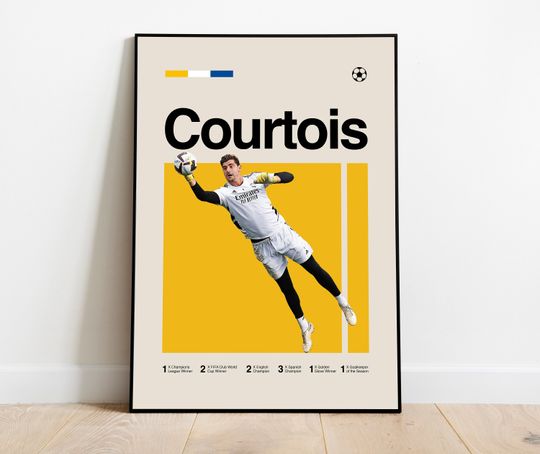 Thibaut Courtois Poster - Minimalist Mid century Modern Football Wall Art Print