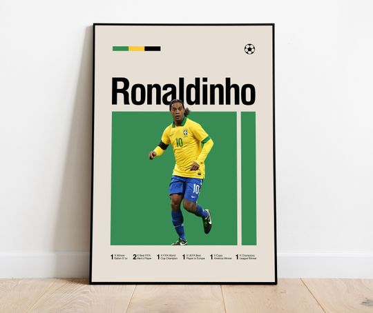 Discover Ronaldinho Poster - Minimalist Mid century Modern Football Wall Art Print for Fans! DIGITAL DOWNLOAD