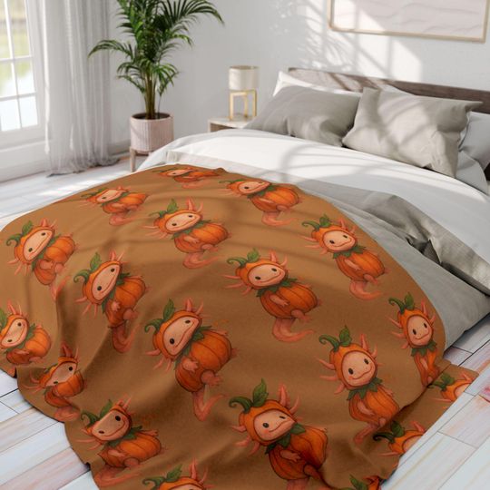 Discover Halloween Axolotl Fleece Blanket: Autumn Decor