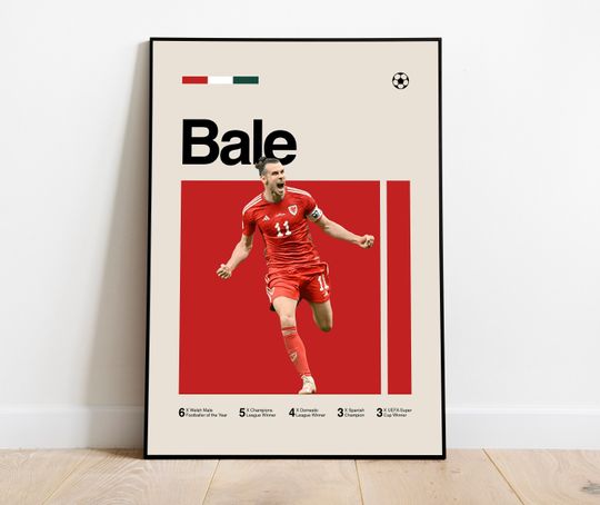 Discover Gareth Bale Poster - Minimalist Mid century Modern Football Wall Art Print for Fans! DIGITAL DOWNLOAD