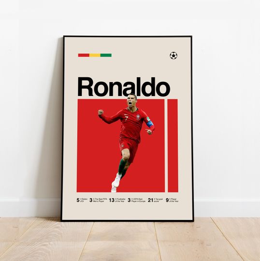 Discover Cristiano Ronaldo - Football Superstar Poster, Minimalist, Mid century Modern, Football Wall Art Print for Fans! DIGITAL DOWNLOAD