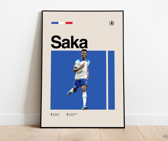 Discover Bukayo Saka Poster - Minimalist Mid century Modern Football Art for Fans! DIGITAL DOWNLOAD