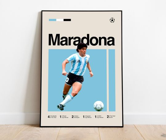 Discover Diego Maradona Poster - Minimalist Mid century Modern Football Art for Fans! DIGITAL DOWNLOAD