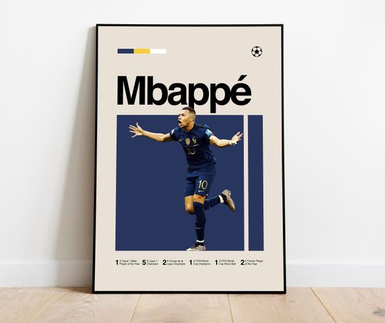 Kylian Mbappe Poster - Minimalist Mid century Modern Football Art