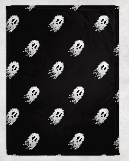 Discover Sad Ghost Fleece Blanket Black Gothic Halloween Cute Ghost
