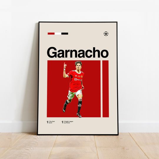 Alejandro Garnacho Poster - Minimalist Mid century Modern Football Art
