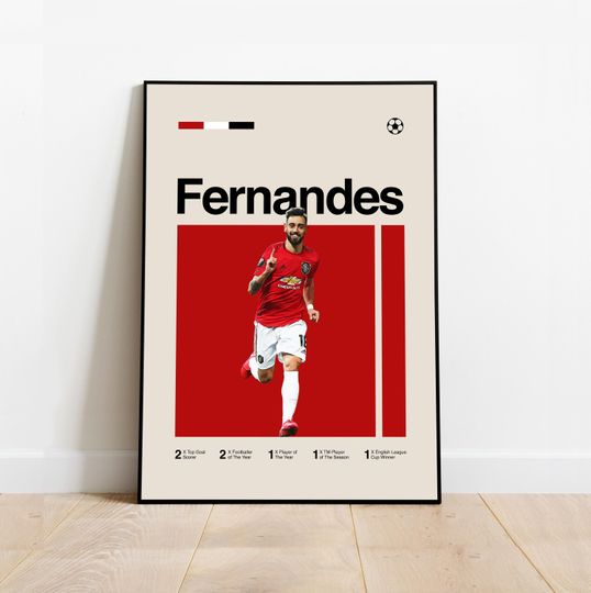Discover Bruno Fernandes Poster - Minimalist Mid century Modern Football Art Print for Fans! DIGITAL DOWNLOAD