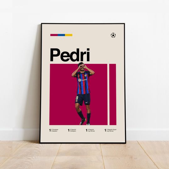 Discover Pedri Poster - Minimalist Mid century Modern Football Art Print for Fans! DIGITAL DOWNLOAD