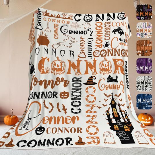 Discover Custom Name Halloween Blanket | Personalized Baby Name Fleece Blanket | Spooky Season Gift for Kids | Cozy Halloween Decor | Daughter or Son