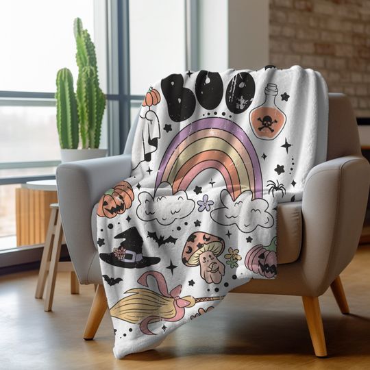 Discover Retro Halloween Sherpa Fleece Blanket, Ghost Blanket, Halloween Blanket, Soft and Cozy Sherpa Throw Blanket, Thanksgiving Gift, Fall Gifts