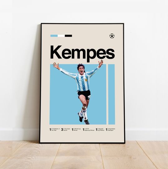 Discover Mario Kempes Poster - Minimalist Mid century Modern Football Art Print for Fans! DIGITAL DOWNLOAD