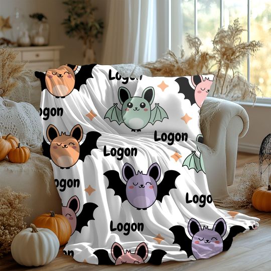 Cute Bat-Themed Velveteen Plush Blanket, Cozy Throw for Kids, Halloween Decor, Unique Gift, Birthday Present, Soft Home Accessory