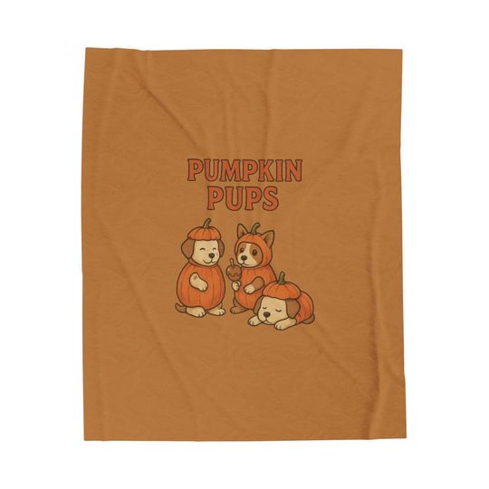 Discover Pumpkin Pups Velveteen Plush Blanket | Cozy Halloween Decor, Dog Lovers Gift, Fall Home Textile, Cute Pet Blanket, Seasonal Cozy Throw