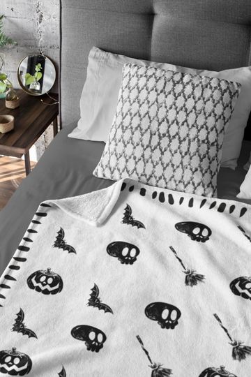 Discover White Halloween Elegant Arctic Fleece Blanket, Halloween Fall Home Decor, Halloween Gifts, Happy Halloween
