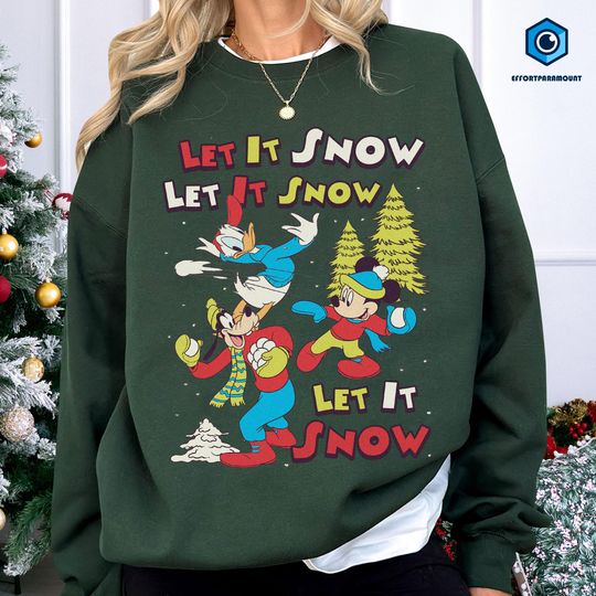 Discover Mickey and Friends Let It Snow Christmas Crewneck, Mickey and Friends Shirt, Disneyland Shirt, Christmas Party Shirt, Christmas Gifts