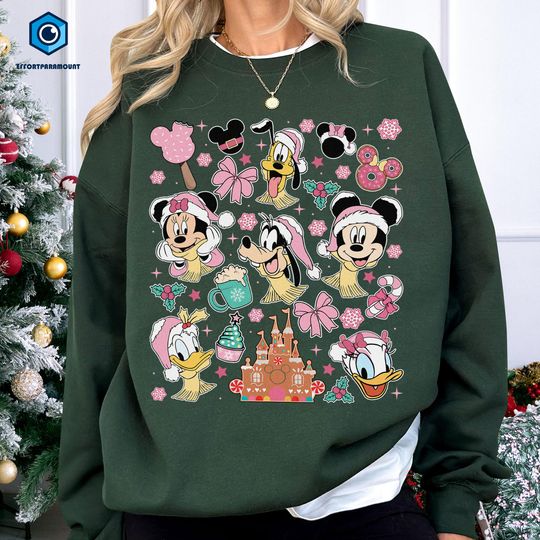Discover Mickey and Friends Pink Christmas Shirt, Disneyland Christmas Sweatshirt, Mickey and Friends,Magic Castle, Christmas Gifts, Disneyland Shirt